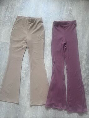 Bundle Flared Knit Pants in Taupe and Plum